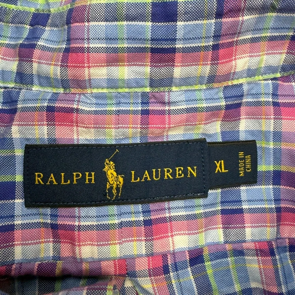 Polo Ralph Lauren Shirt Men XL Blue Bright Colorful Plaid Button Down Preppy Ivy